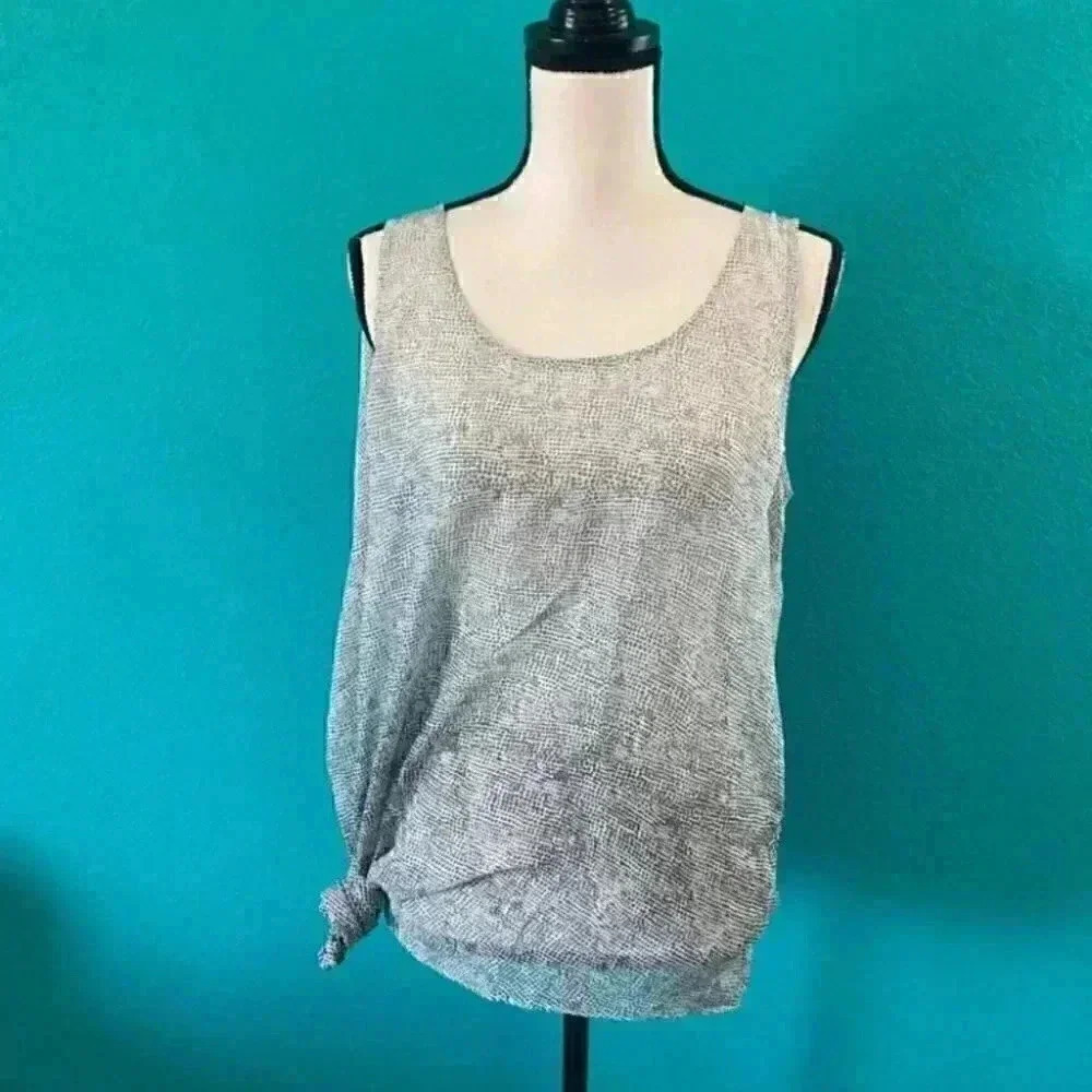 Eileen Fisher Gray Silk Large Asymmetrical Sleeveless Dot Blouse in size medium